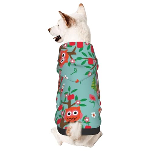 Kapuzenpullover für kleine Hunde, Motiv: niedliche Eulen, Cartoon-Bäume, Blumenmuster, für den Winter, mit Kapuze von CFAN