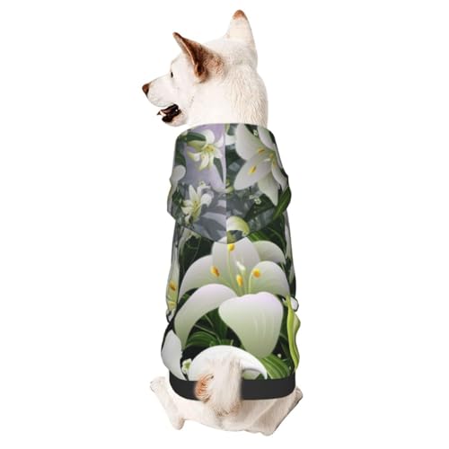 Kapuzenpullover für kleine und mittelgroße Hunde, Motiv: weiße Lilien, Blumen, Blüten, Hunde-Kapuzenpullover von CFAN