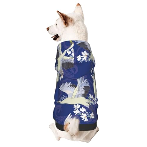 Kapuzenpullover mit japanischem Kranich, Vögel und Wasser, traditioneller Vintage-Blumen, für kleine und mittelgroße Hunde, Katzen, Kätzchen von CFAN