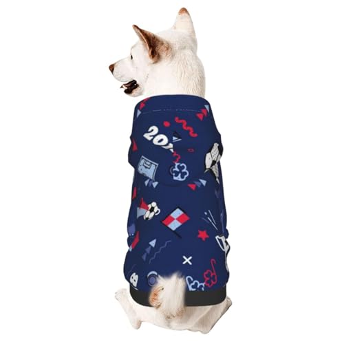 Nahtloses Muster mit Fußball und anderen Elementen, Hunde-Kapuzenpullover für kleine und mittelgroße Hunde Nahtloses Muster mit Fußball und anderen Elementen, Hunde-Kapuzenpullover für kleine und mittelgroße Hunde von CFAN
