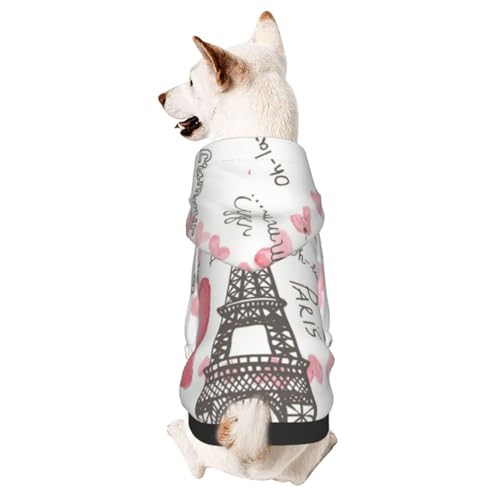 Paris Eiffelturm Schriftzug Herzen Basic Hund Hoodie Hundekleidung für Welpen Kätzchen Kleine Mittlere Hunde Katzen von CFAN