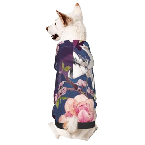 Red Heads Hunde-Kapuzenpullover mit japanischem Motiv, Kirschblüten, Aquarell, Magnolie, Blumen und Vögel, Hunde-Kapuzenpullover für kleine und mittelgroße Hunde von CFAN