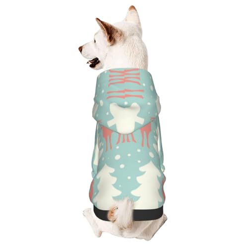 Weihnachtspullover für kleine Hunde, Rentiere und Kieferbäume, für den Winter, mit Kapuze von CFAN