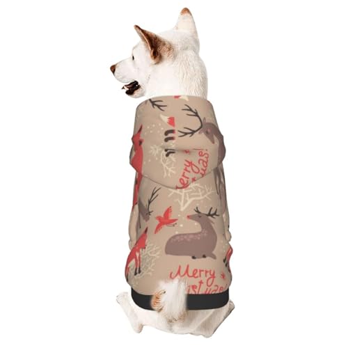 Weihnachtspullover mit Hirsch- und Füchsen-Muster, für den Winter, für kleine Hunde, Hunde-Kapuzenpullover mit Kapuze von CFAN