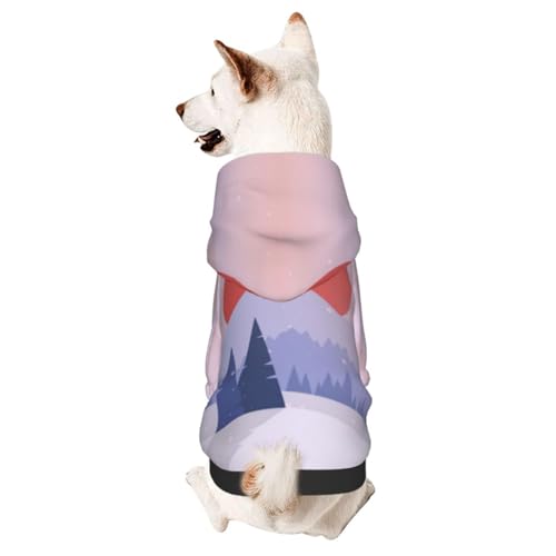 Winter-Wald mit Tannen und Kiefern, große rote Sonne, japanische Landschaft, Winter, kleine Hunde-Kapuzenpullover, Haustierkleidung, Welpen-Sweatshirt mit Kapuze von CFAN