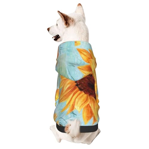 Winterpullover für kleine Hunde, Wasserfarben, Sonnenblumen und Schmetterlinge, Hunde-Kapuzenpullover mit Kapuze von CFAN