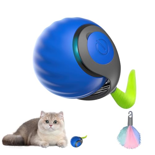 Interaktives Katzenspielzeug, motorisierter Ball für Katzen, Autoscrolling, 2 verstellbare Modi mit Weckfunktion, Ball, Indoor-Spielzeug für Katzen und kleine und mittelgroße Hunde (blau) von CFITANK