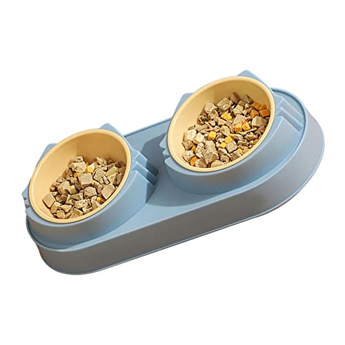 Double Pet Bowl Großer Kaliber Slip S Proof Haustier Futter Schüssel Set für Haustiere Hunde Katzen Grüne Doppelkatze Bowllble Hunde Bowlouble Pet Bowlpet Food Schüssel (Blue) von CFTGIW