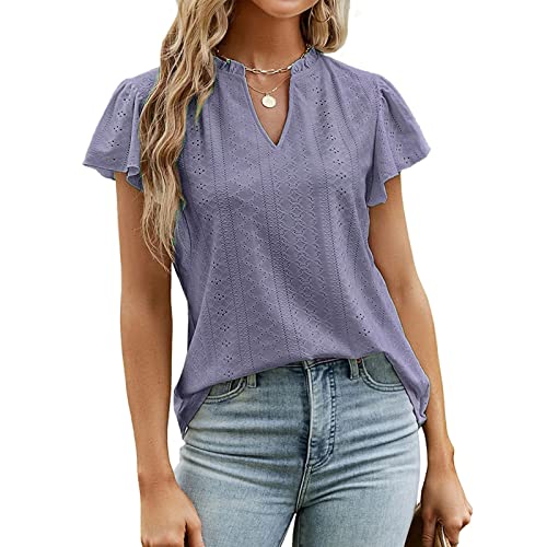 Frauen Hemd Rüsche Kurze Ärmel Rüsche T V Hals Pure Color Frauen Hemd Top für SP Sommer L Kurzarm Shirtruffle Kurzschleize Can Can Easy Short Cely Short (M) von CFTGIW