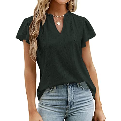 Frauen Hemd Rüsche Kurze Ärmel Rüsche T V Hals Pure Color Frauen Hemd Top für SP Sommer L Kurzarm Shirtruffle Kurzschleize Can Can Easy Short Cely Short (XXL) von CFTGIW