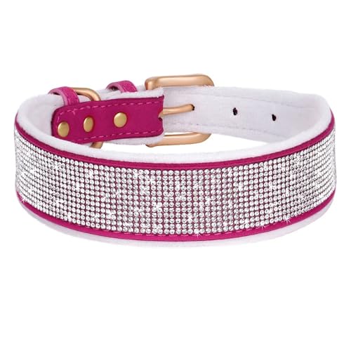 Bling Strass Hundehalsband Breites, weich gepolstertes Halsband Bequeme Wildleder-Kristallhalskette for kleine und große Hunde breites hundehalsband(4,52-62cm) von CFZSALK