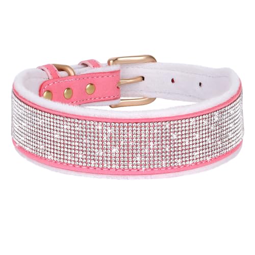 Bling Strass Hundehalsband Breites, weich gepolstertes Halsband Bequeme Wildleder-Kristallhalskette for kleine und große Hunde breites hundehalsband(7,52-62cm) von CFZSALK