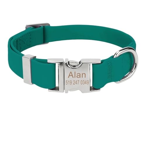 CFZSALK Personalisiertes Silikon-Haustierhalsband PVC Wasserdicht Verstellbares individuelles Hundehalsband Kostenlose Gravur Name und Telefonanhänger(3,Neck 35-55cm) von CFZSALK