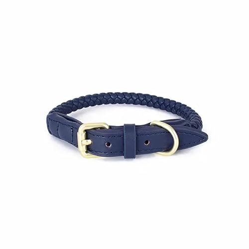 Hundehalsband aus gewebtem PU-Leder mit Handhalterung, robust und langlebig, geeignet for kleine und mittelgroße Hunde(Blue-Collar,L-Neck 39-46cm) von CFZSALK