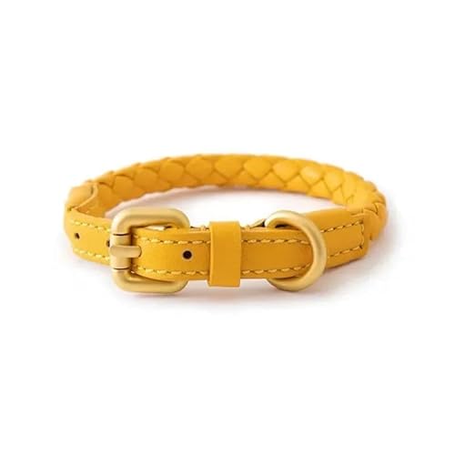 Hundehalsband aus gewebtem PU-Leder mit Handhalterung, robust und langlebig, geeignet for kleine und mittelgroße Hunde(Yellow-Collar,M-Neck 31-36cm) von CFZSALK