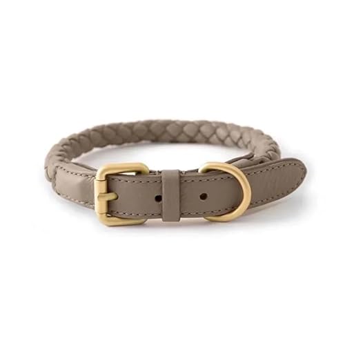Hundehalsband aus gewebtem PU-Leder mit Handhalterung, robust und langlebig, geeignet for kleine und mittelgroße Hunde breites hundehalsband(Gray-Collar,M-Neck 31-36cm) von CFZSALK