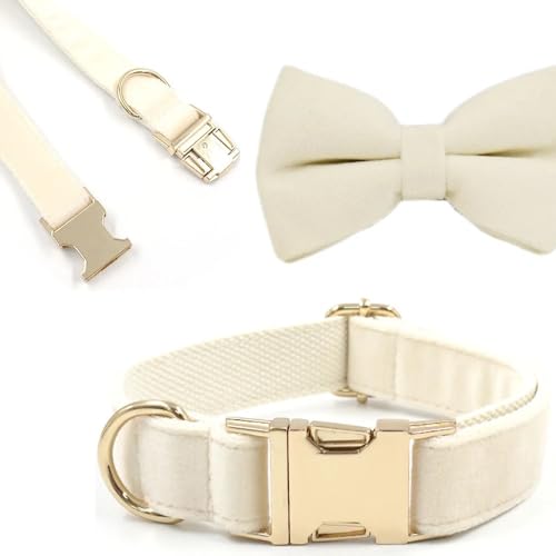 Personalisiertes Hundehalsband, Haustierhalskette, verstellbar, individuelle ID-Tag-Gravur, superweiches Hundezubehör mit Namen breites hundehalsband(Cr Collar Bow Leash,XS) von CFZSALK