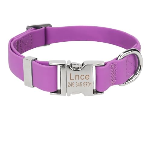 Personalisiertes Silikon-Haustierhalsband PVC Wasserdicht Verstellbares individuelles Hundehalsband Kostenlose Gravur Name und Telefonanhänger(7,Neck 26-36cm) von CFZSALK