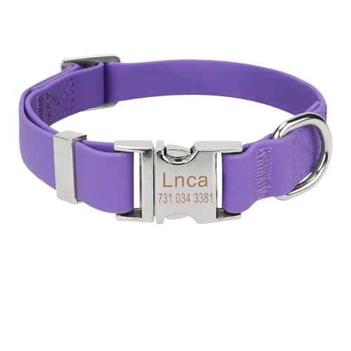 Personalisiertes Silikon-Haustierhalsband PVC Wasserdicht Verstellbares individuelles Hundehalsband Kostenlose Gravur Name und Telefonanhänger breites hundehalsband(8,Neck 26-36cm) von CFZSALK