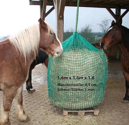 CG Heunetze für Pferde - großes Rundballen-Netz in der Größe 1,6m x 1,6m x 1,8m (Höhe) | 500kg Füllmenge | Maschenweite: 4,5 cm (engmaschig) | Schnur-Stärke 5 mm von CG Heunetze