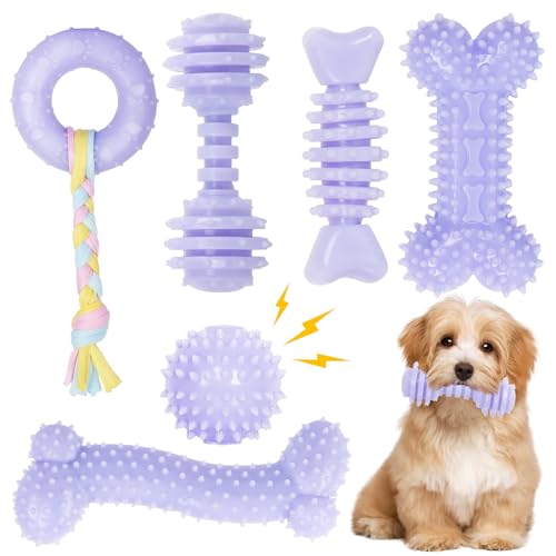 CGBD Welpenspielzeug, 6 Stück, Kauspielzeug für Welpen, niedliches lilafarbenes kleines Hundespielzeug, Zahnspielzeug für Welpen, weich, langlebig, interaktives Spielzeug für kleine Hunde CGBD Welpenspielzeug, 6 Stück, Kauspielzeug für Welpen, niedliches lilafarbenes kleines Hundespielzeug, Zahnspielzeug für Welpen, weich, langlebig, interaktives Spielzeug für kleine Hunde von CGBD