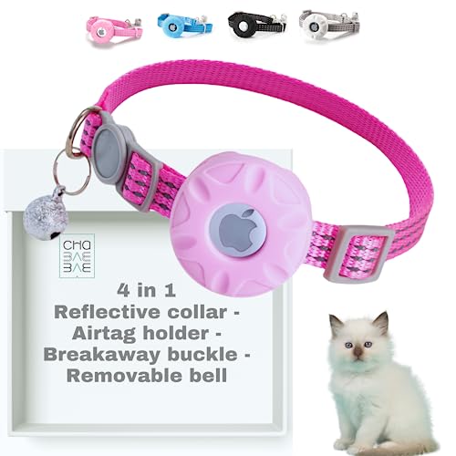 CHABAEBAE 4 in 1 Comfy Airtag Katzenhalsbandhalter, reflektierendes Katzenhalsband mit Breakaway & Abnehmbarer Glocke | Air Tag Haustier Halsband für Katzen | Katzenhalsband für Airtag von CHABAEBAE