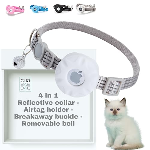 CHABAEBAE 4 in 1 Comfy Airtag Katzenhalsbandhalter, reflektierendes Katzenhalsband mit Breakaway & Abnehmbarer Glocke | Air Tag Haustier Halsband für Katzen | Katzenhalsband für Airtag von CHABAEBAE