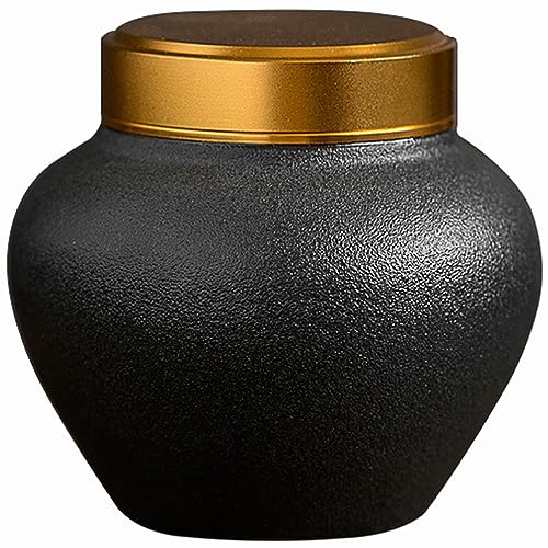 CHAKEUZND Mini-Haustierurnen, Handgefertigte Urne aus Keramik mit einem Fassungsvermögen von 10 Kubikzoll for Menschen und Haustiere, Mehrfarbig(Black) von CHAKEUZND