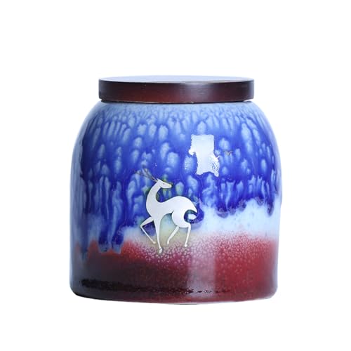 CHAKEUZND Mini-Haustierurnen, Kleine Keramik-Einäscherungsurne, Mehrfarbig, for menschliche Asche, Haustier-Sharing-Denkmal mit Box(Deer) von CHAKEUZND