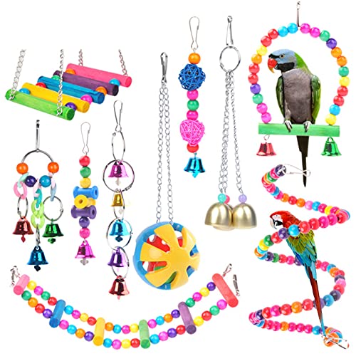 ＣＨＡＭＥＥＮ 10 teiliges Papageienspielzeugset Vogelspielzeug buntes Vogelkäfigzubehör Papageienkauschaukel Hängematte von ＣＨＡＭＥＥＮ