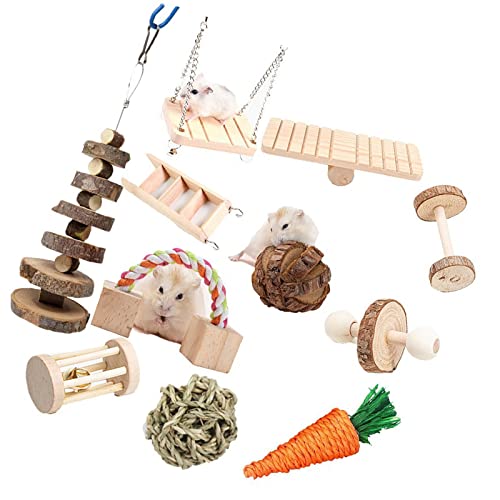 ＣＨＡＭＥＥＮ 11 Stück Hamsterspielzeug Hamsterzubehör Holz Hamster Kauspielzeug Kleintierspielzeug Spielzeug mit Zahnpflege von ＣＨＡＭＥＥＮ