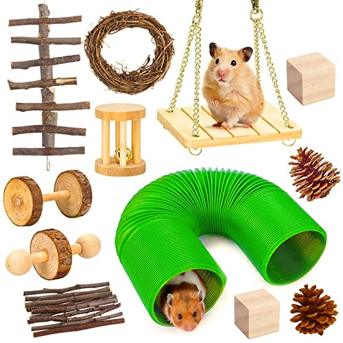 ＣＨＡＭＥＥＮ 12 Stück Hamster Kauspielzeug Zahnpflege Zahnen Meerschweinchen Spielzeug Hantel Naturholz Hamster Spielzeug von ＣＨＡＭＥＥＮ