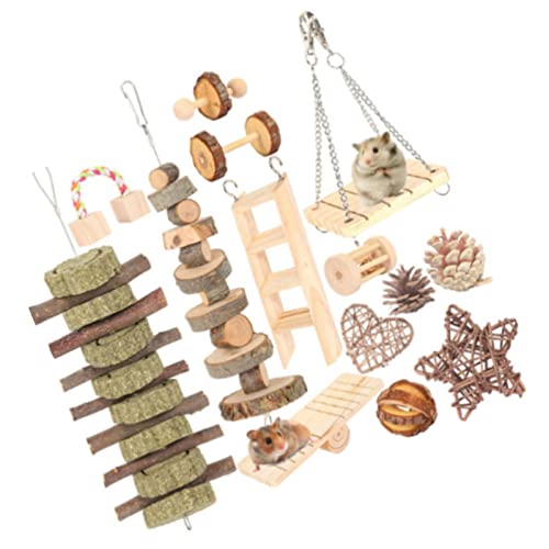 ＣＨＡＭＥＥＮ 14 Kleintier Kauspielzeug Hamster Spielzeug natürliches Holz Einrad Hantel Zahnpflege Spielzeug Hamster Zubehör von ＣＨＡＭＥＥＮ