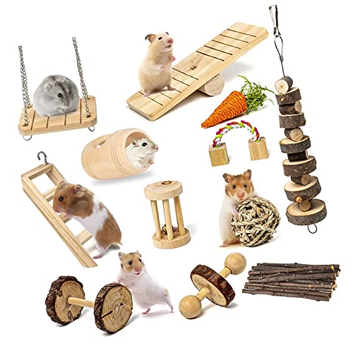 ＣＨＡＭＥＥＮ 14 Stück Hamster Kauspielzeug Hamsterzubehör Meerschweinchen Spielzeug Naturholz Kaukugel von ＣＨＡＭＥＥＮ