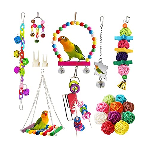 ＣＨＡＭＥＥＮ 19 Stück Vogel kauen Spielzeug hölzerne Glocke Vogel Schaukel Vogel Spielzeug Haustier Ausbildung Vogel Spielzeug Set von ＣＨＡＭＥＥＮ