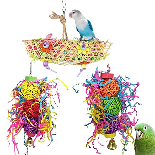 ＣＨＡＭＥＥＮ 3 Stück Vogel Spielzeug mit Glocke Rattan Ball Hängematte mit schwingenden kauen Zubehör hängen Spielzeug von ＣＨＡＭＥＥＮ