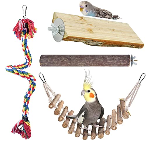 ＣＨＡＭＥＥＮ 4 Stück Vogel Spielzeug natürliche hölzerne Brücke Papagei Käfig Spielzeug Sitzstange Schaukel Vogelkäfig Zubehör von ＣＨＡＭＥＥＮ