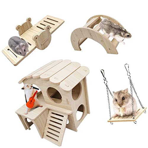 ＣＨＡＭＥＥＮ 4 Stück hölzernes Hamsterspielzeug Hamsterwelt Wippe Schaukelkäfig Dekorationszubehör DIY Kleintierspielzeug von ＣＨＡＭＥＥＮ