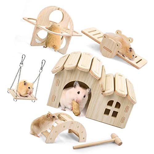 ＣＨＡＭＥＥＮ 6 Stück hölzernes Hamsterspielzeug Trainingsspielzeug Käfigdekoration Zubehör DIY Hamster Spielzeug von ＣＨＡＭＥＥＮ