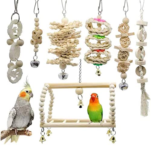 ＣＨＡＭＥＥＮ 7 Stück Schaukel Vogel Spielzeug Papagei Kauspielzeug Haustier Training natürlichen hölzernen Käfig Spielzeug von ＣＨＡＭＥＥＮ