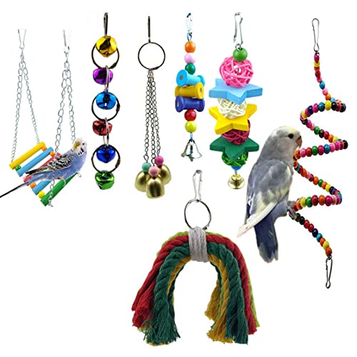 ＣＨＡＭＥＥＮ 7 Stück Vogel Spielzeug hängen Schaukel kauen Glocke Spielzeug Vogel Zubehör Papagei Spielzeug Haustier Ausbildung von ＣＨＡＭＥＥＮ