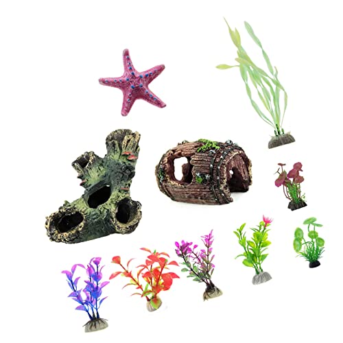 ＣＨＡＭＥＥＮ Aquarium Pflanzen Kunststoff künstliche Pflanzen mit Höhle Seestern Tank Ornamente Landschaft Dekoration von ＣＨＡＭＥＥＮ