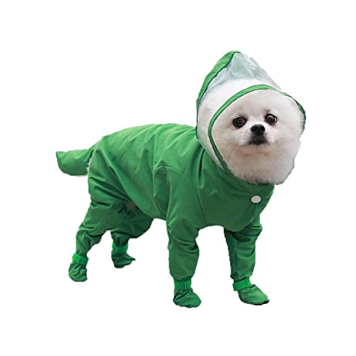 ＣＨＡＭＥＥＮ Hund Regenmantel Hund Regenmantel Hoodie Hund Arbeitskleidung Wasserdicht Volle Abdeckung Teddy Pomeranian Grün von ＣＨＡＭＥＥＮ
