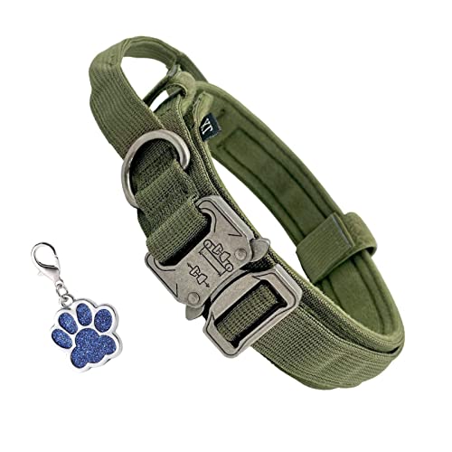 ＣＨＡＭＥＥＮ Hundehalsband Hunter Verstellbares Hundehalsband großer Hund taktisch mit Metallschnalle mit Kontrollgriff grün von ＣＨＡＭＥＥＮ