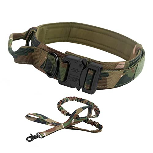 ＣＨＡＭＥＥＮ Hundehalsband mit Griff Hundehalsband taktisches Hundehalsband elastische Hundeleine verstellbar Camouflage grün von ＣＨＡＭＥＥＮ