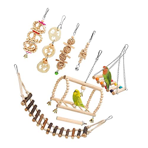 ＣＨＡＭＥＥＮ Kauspielzeug 8 Stück Holzschaukel Papagei Spielzeug Glocke Schnur Kork Leiter kleine bis mittelgroße Vögel Papagei von ＣＨＡＭＥＥＮ