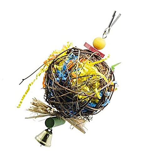 ＣＨＡＭＥＥＮ Natürliche Rattan Kugel Vogel kauen hängende Spielzeug Vogelkäfig Zubehör Metall Glocken farbigen Papierstreifen von ＣＨＡＭＥＥＮ