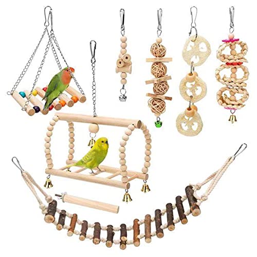 ＣＨＡＭＥＥＮ Papagei Vogel Spielzeug 8 Stück Kauspielzeug Holz Sitzstange Vogel Schaukel Holz Leiter Vogel Zubehör von ＣＨＡＭＥＥＮ
