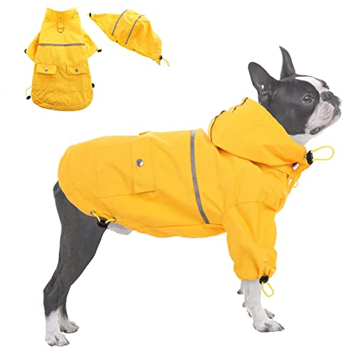 ＣＨＡＭＥＥＮ Regenmantel für Hunde Abnehmbarer wasserdichter Hundemantel mit reflektierenden Streifen Mittelgroßer Hund Gelb von ＣＨＡＭＥＥＮ