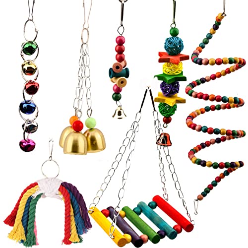 ＣＨＡＭＥＥＮ Vogel Spielzeug kauen Spielzeug Papagei hölzerne Leiter Glocke schwingende Spielzeug bunt Haustier Ausbildung von ＣＨＡＭＥＥＮ